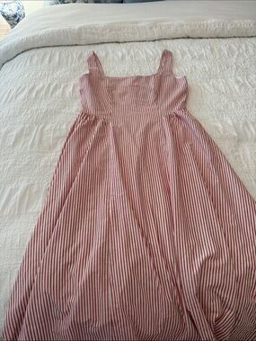 Wayf Red and White Striped Midi Dress